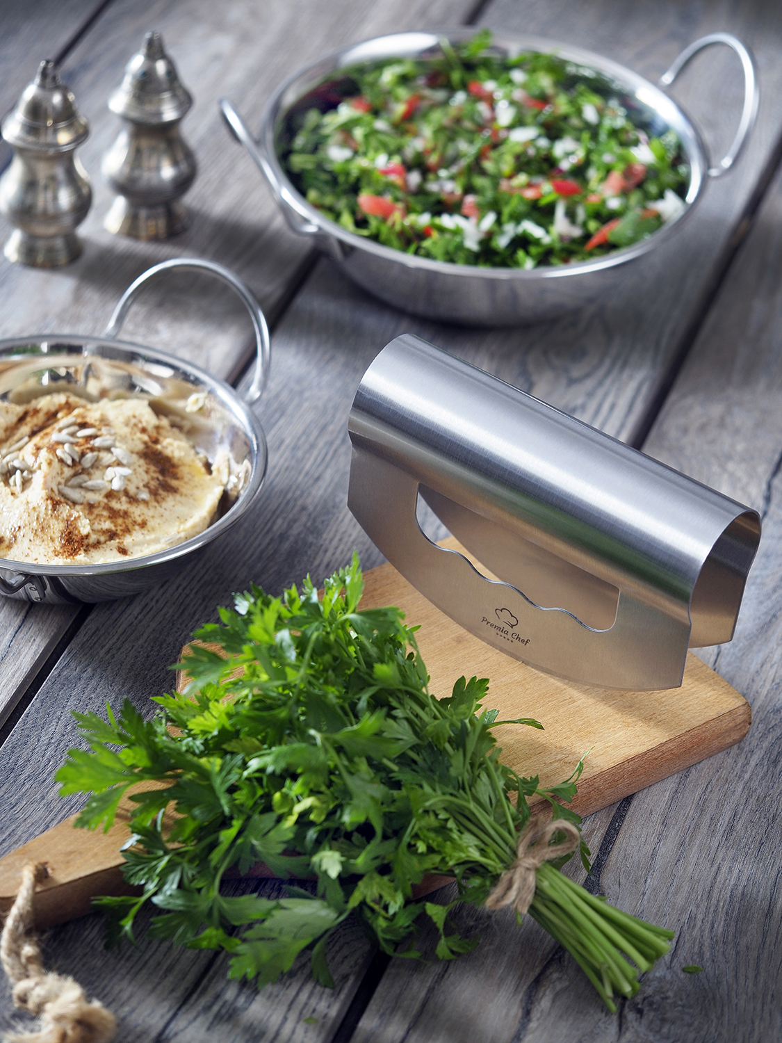 Mezzaluna Salad Chopper Curved Blade Traditional Mezzaluna Design