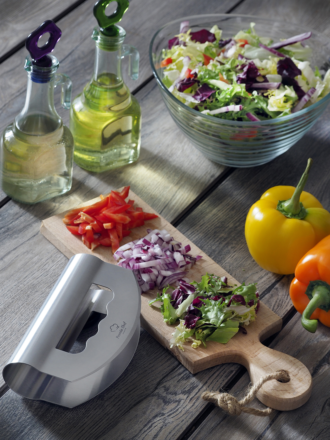 Salad Chopper, Double Bladed Stainless Steel Mezzaluna Lettuce Vegetables  Cutter Slicing Tool Home Kitchen & Restaurant